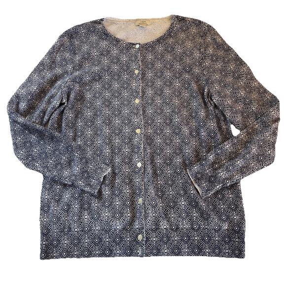 L.L. Bean Women’s Cardigan Blue & White Knit Button Front Supima Cotton Large - Picture 2 of 10